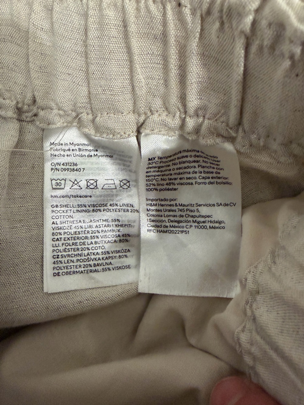 H&M Beige Elastic-Waist High Rise Linen-Blend Bermuda Shorts - Picture 4 of 6